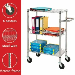 Lorell 3-Tier Steel Rolling Cart, 16"W x 26"D x 40"H, Chrome