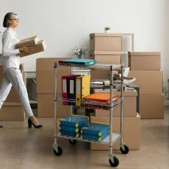 Lorell 3-Tier Steel Rolling Cart, 16