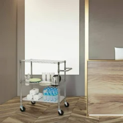 Lorell 3-Tier Steel Rolling Carts, 18"W x 30"D x 40"H, Chrome