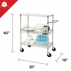 Lorell 3-Tier Steel Rolling Carts, 18"W x 30"D x 40"H, Chrome