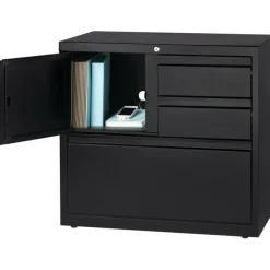 Lorell 30"W Steel Personal Storage Center With Lateral File Cabinet, Black