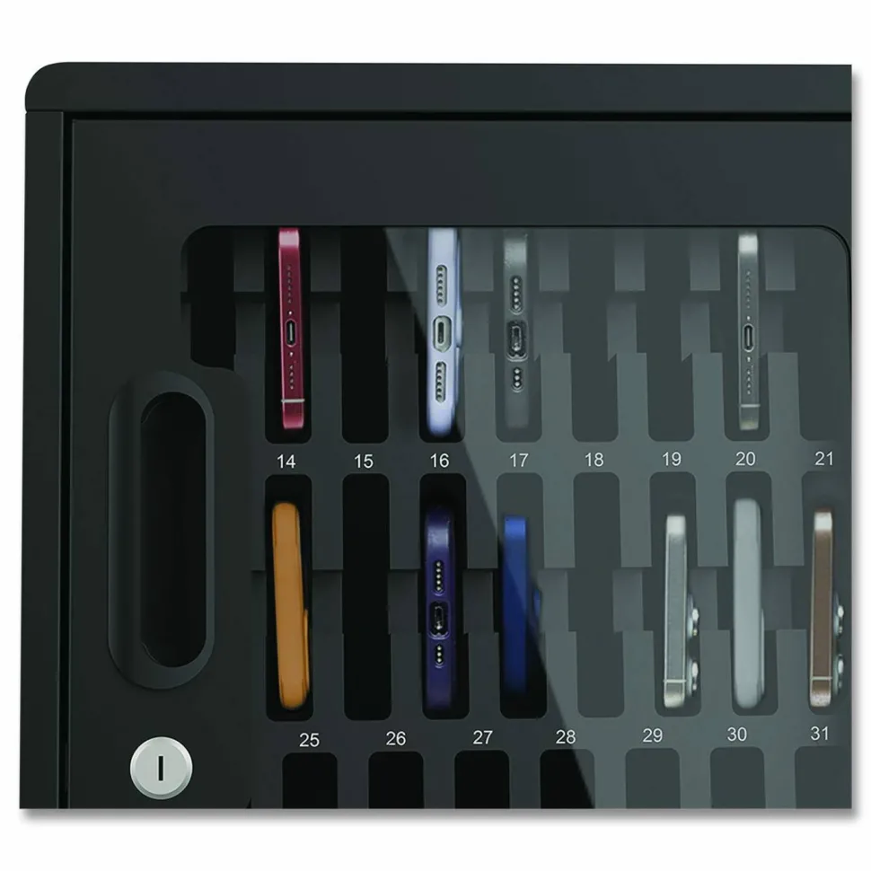 Luxor Cell Guard 32-Bay Wall-Mount Cabinet for 32 Devices, 14.96 x 16.14 x 8.98, Black