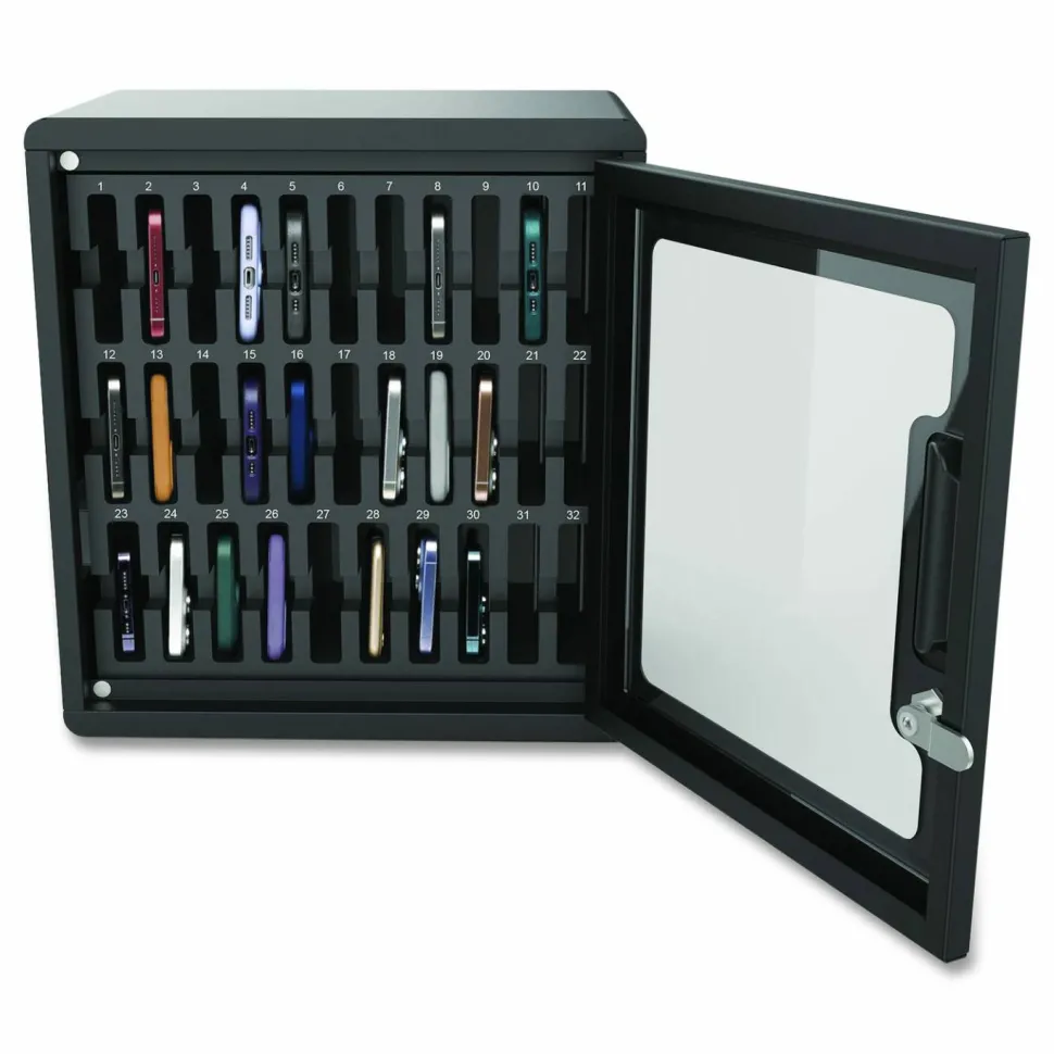 Luxor Cell Guard 32-Bay Wall-Mount Cabinet for 32 Devices, 14.96 x 16.14 x 8.98, Black