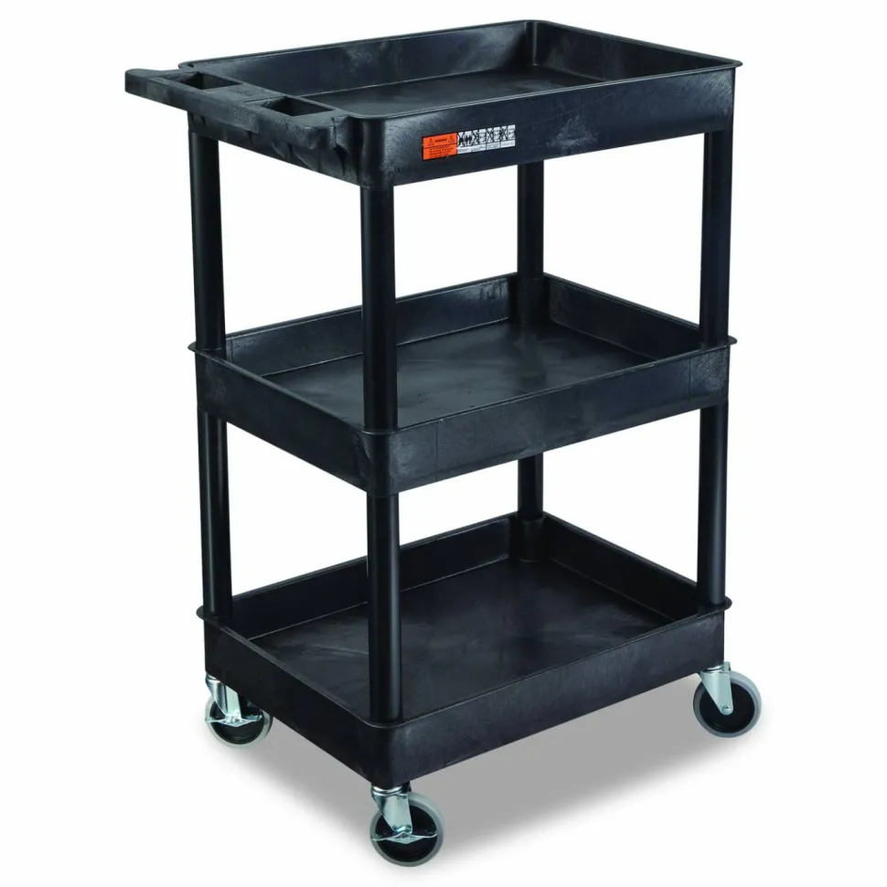 Luxor ENDURA Three-Shelf Utility Cart, Plastic, 300 lb Capacity, 26.5" x 18.5" x 39.25", Black