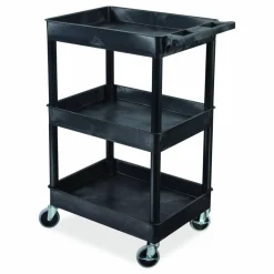 Luxor ENDURA Three-Shelf Utility Cart, Plastic, 300 lb Capacity, 26.5