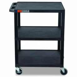 Luxor TUFFY Three-Shelf Multipurpose Utility Cart, Plastic, 300 lb Capacity, 26.5" x 18.5" x 34", Black