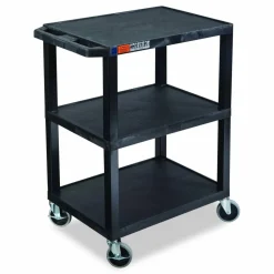 Luxor TUFFY Three-Shelf Multipurpose Utility Cart, Plastic, 300 lb Capacity, 26.5