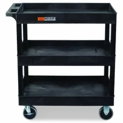 Luxor TUFFY XL Three-Shelf Heavy-Duty Multipurpose Utility Cart, Plastic, 375 lb Capacity, 35.25" x 18" x 37.25", Black