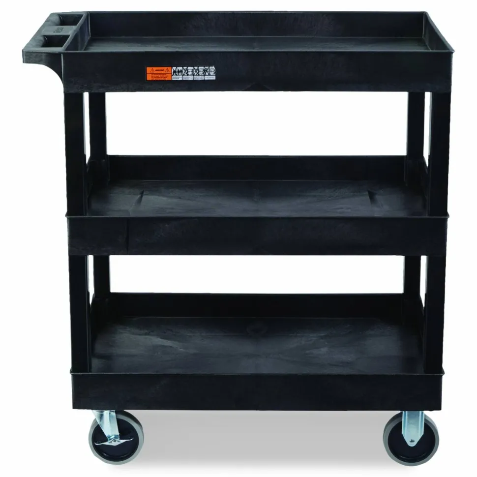 Luxor TUFFY XL Three-Shelf Heavy-Duty Multipurpose Utility Cart, Plastic, 375 lb Capacity, 35.25" x 18" x 37.25", Black
