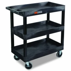 Luxor TUFFY XL Three-Shelf Heavy-Duty Multipurpose Utility Cart, Plastic, 375 lb Capacity, 35.25