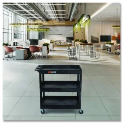 Luxor Tuffy XL Three-Shelf Utility Cart with Tub Shelves, Plastic, 300 lb Capacity, 35