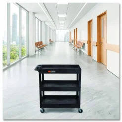 Luxor Tuffy XL Three-Shelf Utility Cart with Tub Shelves, Plastic, 300 lb Capacity, 35