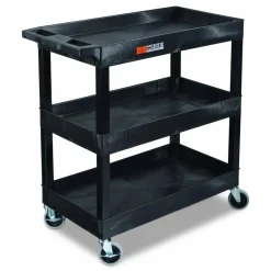 Luxor Tuffy XL Three-Shelf Utility Cart with Tub Shelves, Plastic, 300 lb Capacity, 35