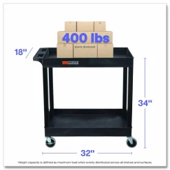 Luxor TUFFY XL Two-Shelf Heavy-Duty Multipurpose Utility Cart, Plastic, 200 lb Capacity, 35 x 18 x 34.25, Black