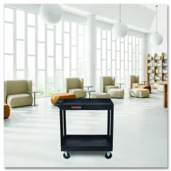 Luxor TUFFY XL Two-Shelf Heavy-Duty Multipurpose Utility Cart, Plastic, 500 lb Capacity, 35.25" x 18" x 35.5", Black