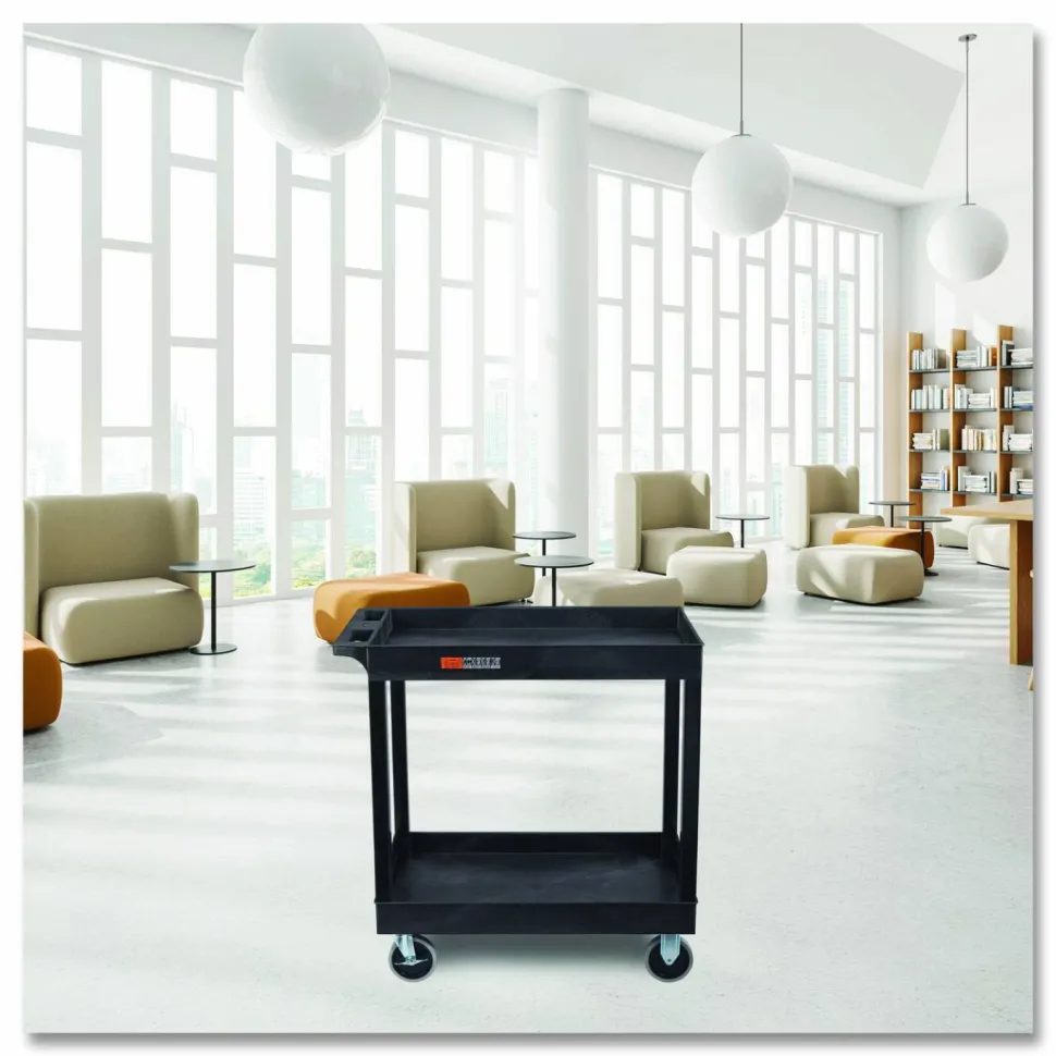 Luxor TUFFY XL Two-Shelf Heavy-Duty Multipurpose Utility Cart, Plastic, 500 lb Capacity, 35.25" x 18" x 35.5", Black