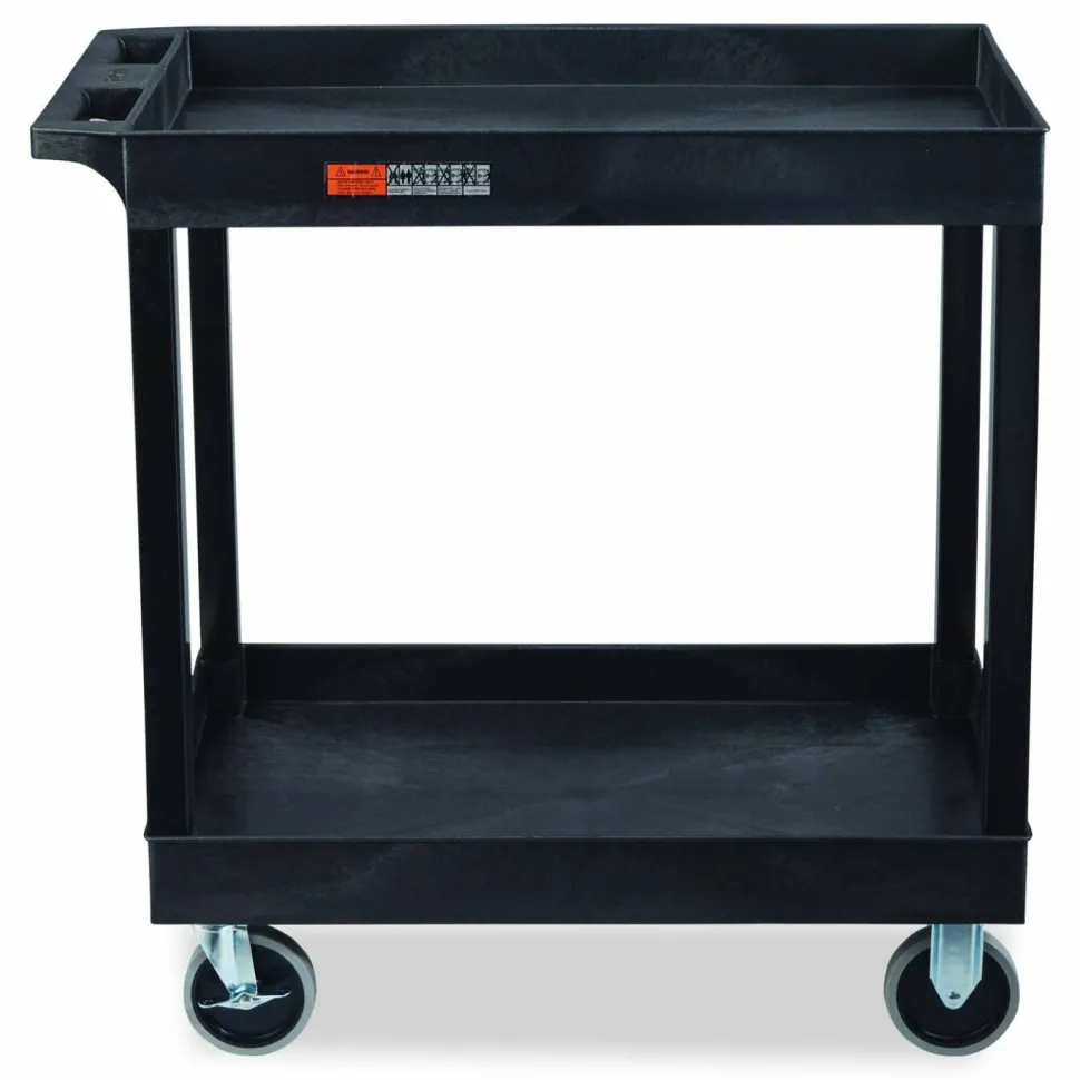Luxor TUFFY XL Two-Shelf Heavy-Duty Multipurpose Utility Cart, Plastic, 500 lb Capacity, 35.25" x 18" x 35.5", Black