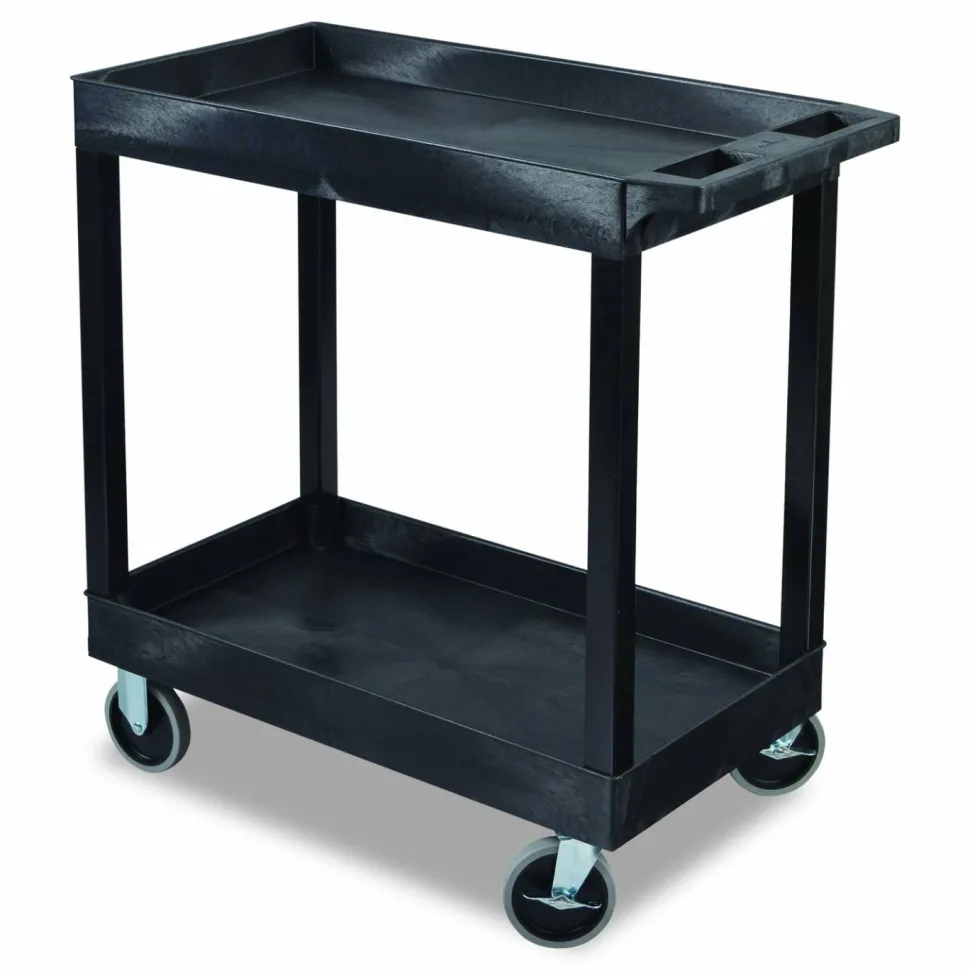 Luxor TUFFY XL Two-Shelf Heavy-Duty Multipurpose Utility Cart, Plastic, 500 lb Capacity, 35.25" x 18" x 35.5", Black
