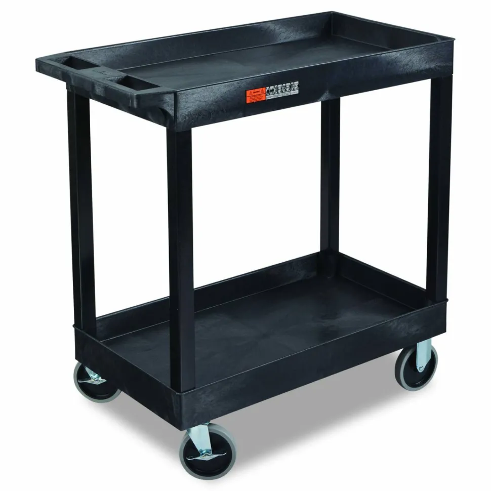 Luxor TUFFY XL Two-Shelf Heavy-Duty Multipurpose Utility Cart, Plastic, 500 lb Capacity, 35.25" x 18" x 35.5", Black