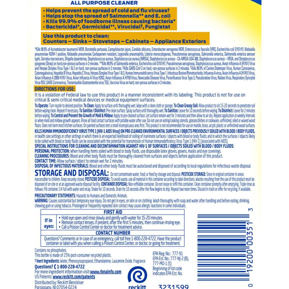 Lysol Advanced Deep Clean All-Purpose Cleaner, 32 Oz, Lemon Breeze, Case Of 12 Bottles
