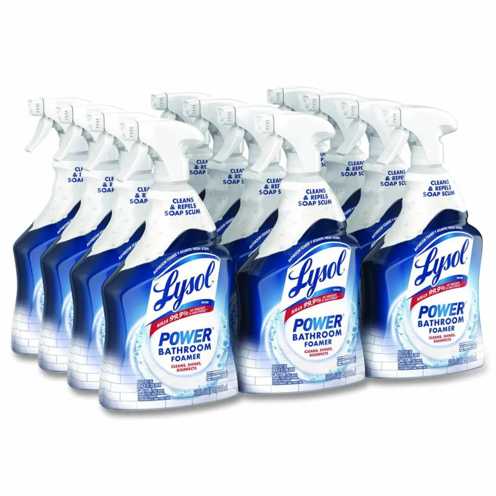LYSOL Brand Disinfectant Power Bathroom Foamer, Liquid, Atlantic Fresh Scent, 32 oz Spray Bottle, 12/Carton