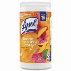 LYSOL Brand Disinfecting Wipes, 1-Ply, 7 x 7.25, Mango and Hibiscus, White, 80 Wipes/Canister, 6 Canisters/Carton