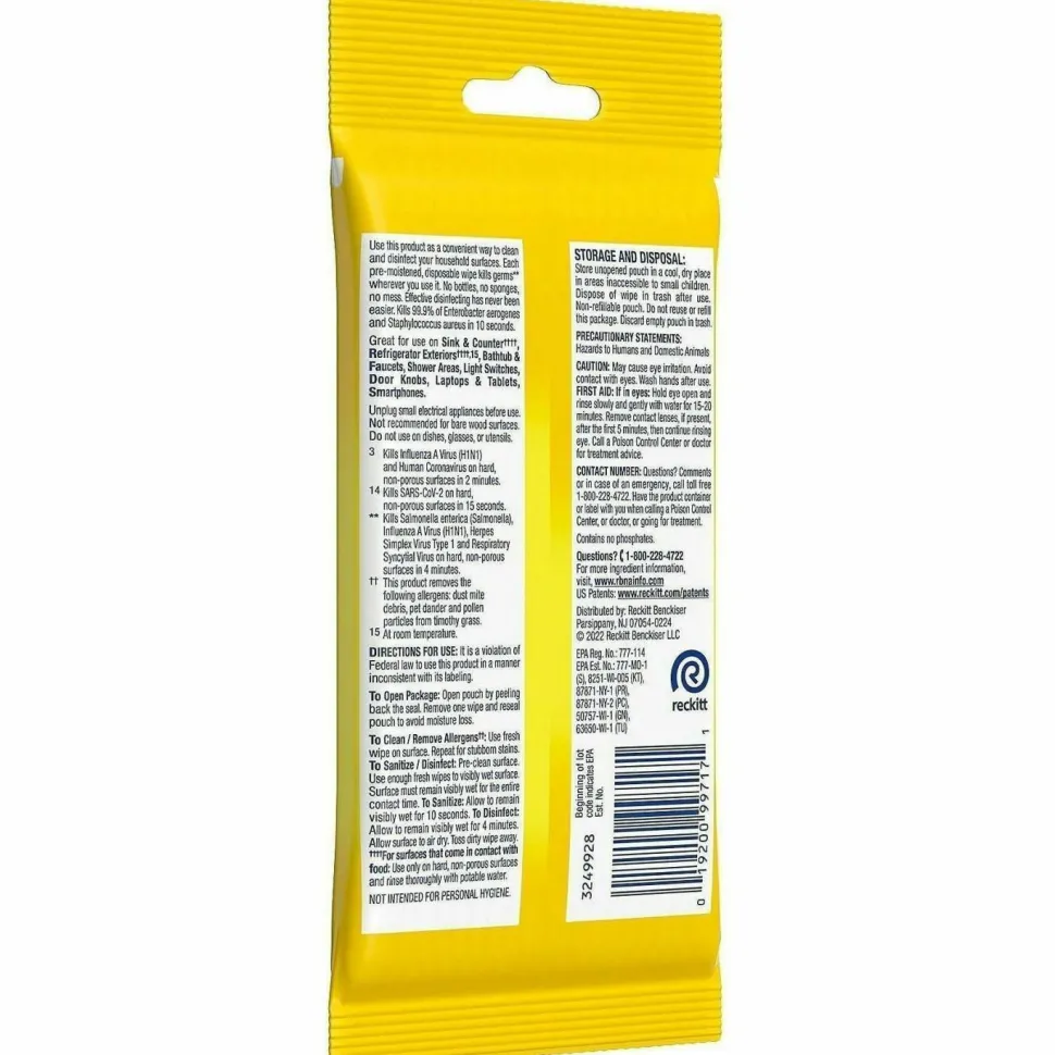 LYSOL Brand Disinfecting Wipes Flatpacks, 1-Ply, 6.69 x 7.87, Lemon and Lime Blossom, White, 15 Wipes/Flat Pack, 24 Flat Packs/Carton