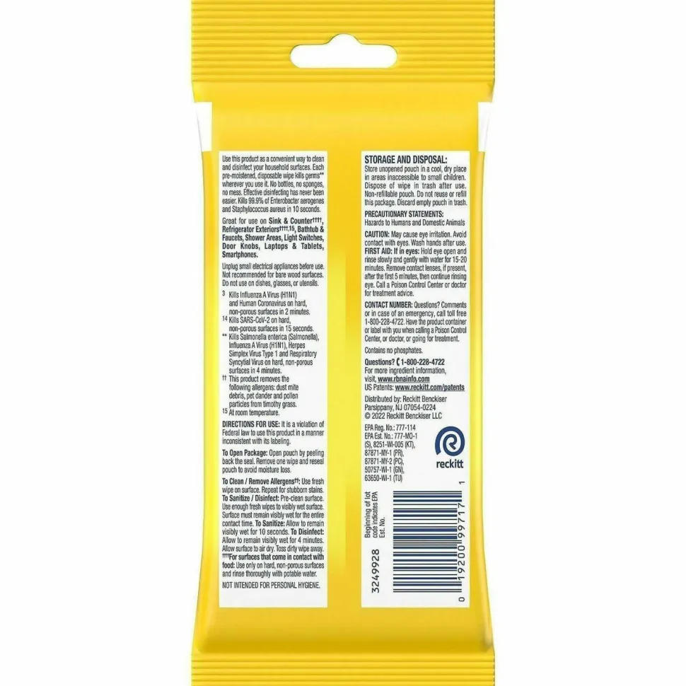 LYSOL Brand Disinfecting Wipes Flatpacks, 1-Ply, 6.69 x 7.87, Lemon and Lime Blossom, White, 15 Wipes/Flat Pack, 24 Flat Packs/Carton