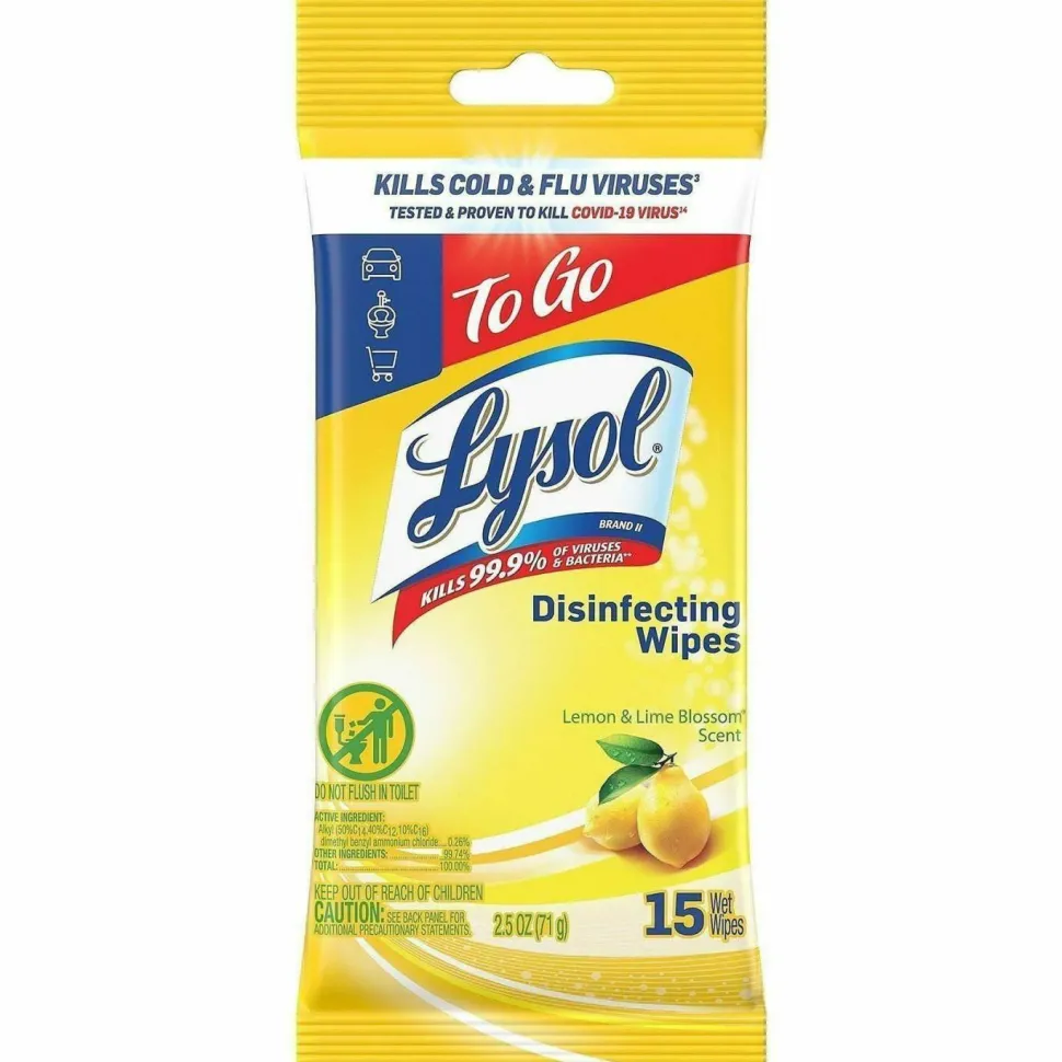LYSOL Brand Disinfecting Wipes Flatpacks, 1-Ply, 6.69 x 7.87, Lemon and Lime Blossom, White, 15 Wipes/Flat Pack, 24 Flat Packs/Carton
