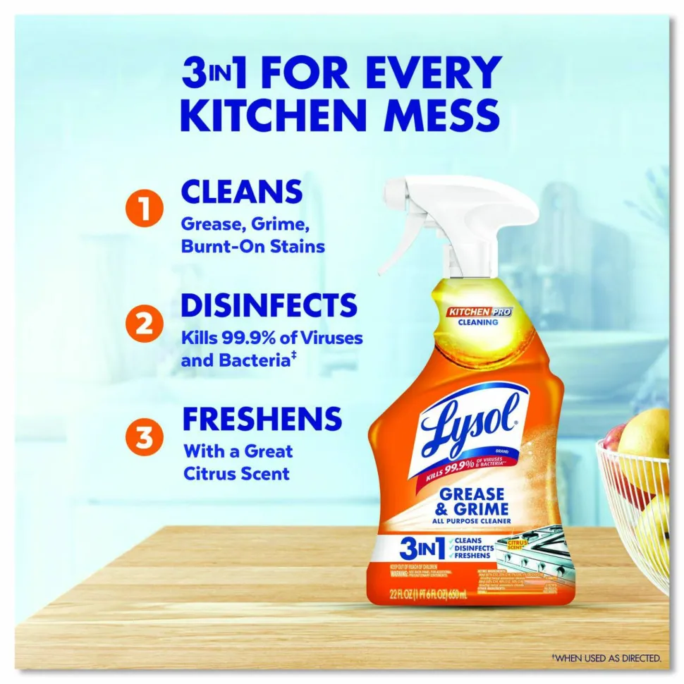 LYSOL Brand Kitchen Pro Antibacterial Cleaner, 22 oz Spray Bottle, 9/Carton