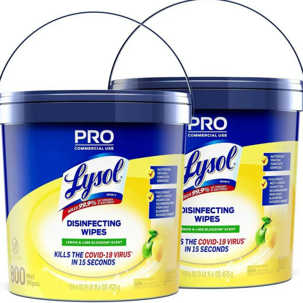 LYSOL Brand Professional Disinfecting Wipe Bucket, 1-Ply, 6 x 8, Lemon and Lime Blossom, White, 800 Wipes