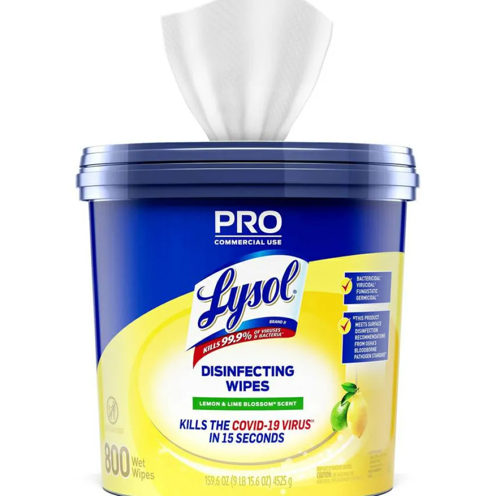 LYSOL Brand Professional Disinfecting Wipe Bucket, 1-Ply, 6 x 8, Lemon and Lime Blossom, White, 800 Wipes