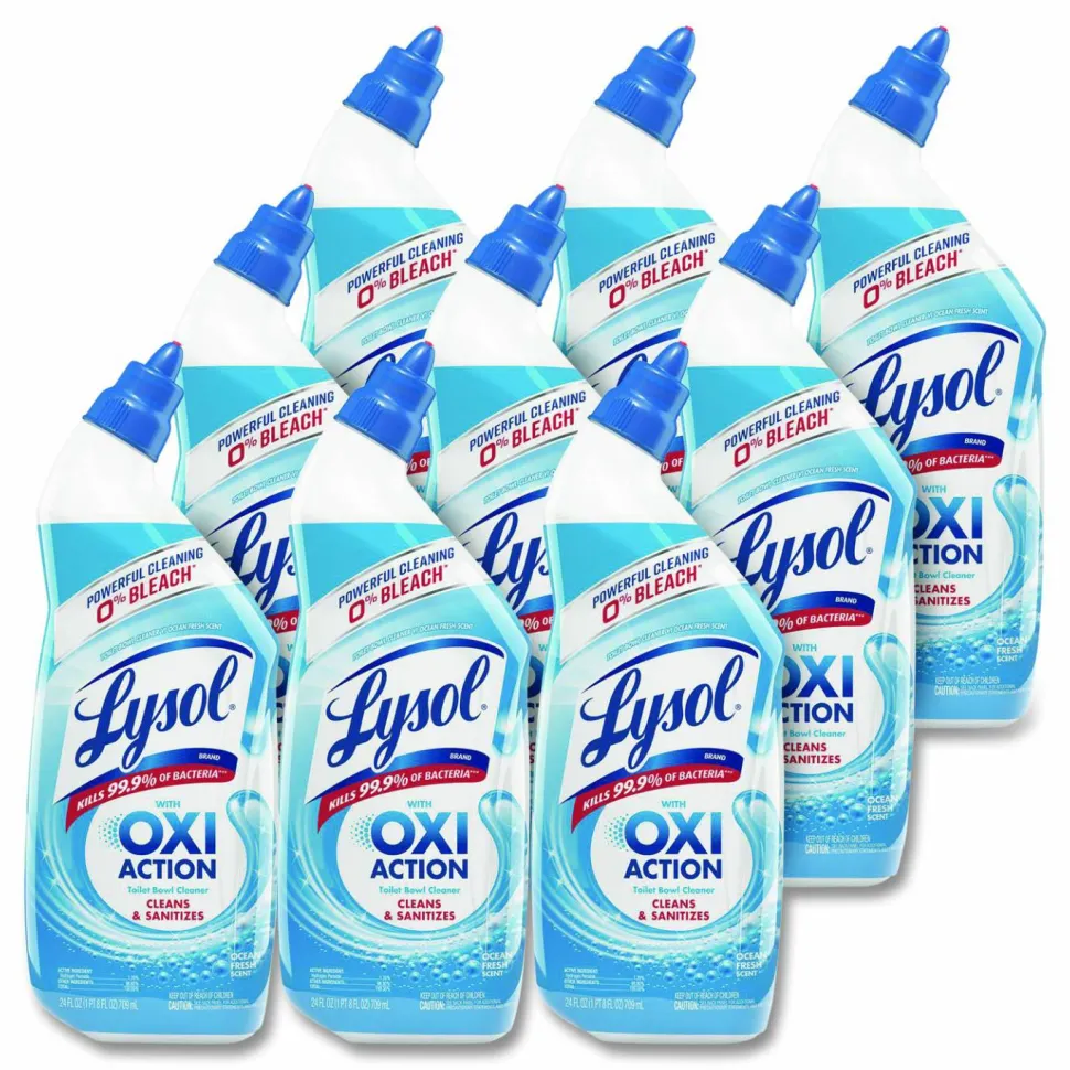 LYSOL Brand Toilet Bowl Cleaner with Oxi Action, Ocean Fresh Scent, 24 oz Angle-Neck Bottle, 9/Carton