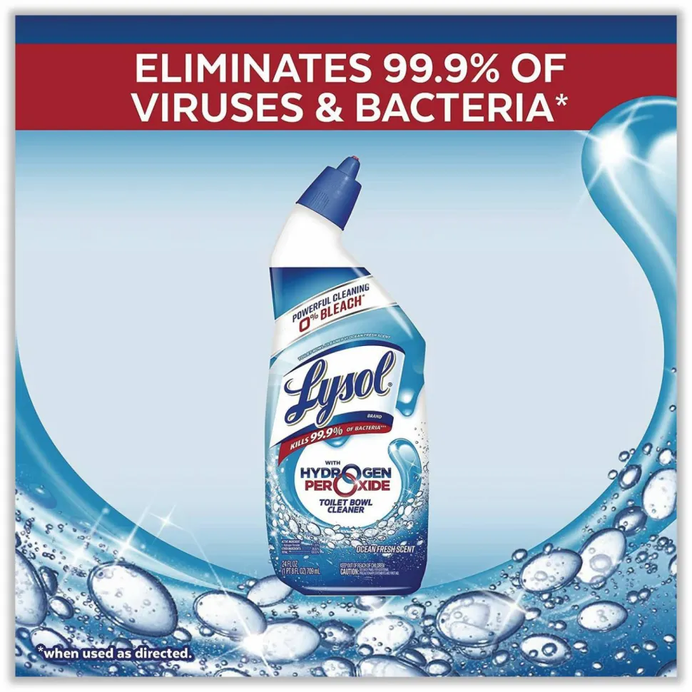 LYSOL Brand Toilet Bowl Cleaner with Oxi Action, Ocean Fresh Scent, 24 oz Angle-Neck Bottle, 9/Carton