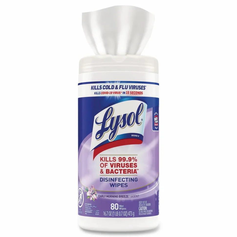 Lysol Disinfecting Wipes, Early Morning Breeze Scent, 80 Wipes Per Canister, Carton Of 6 Canisters
