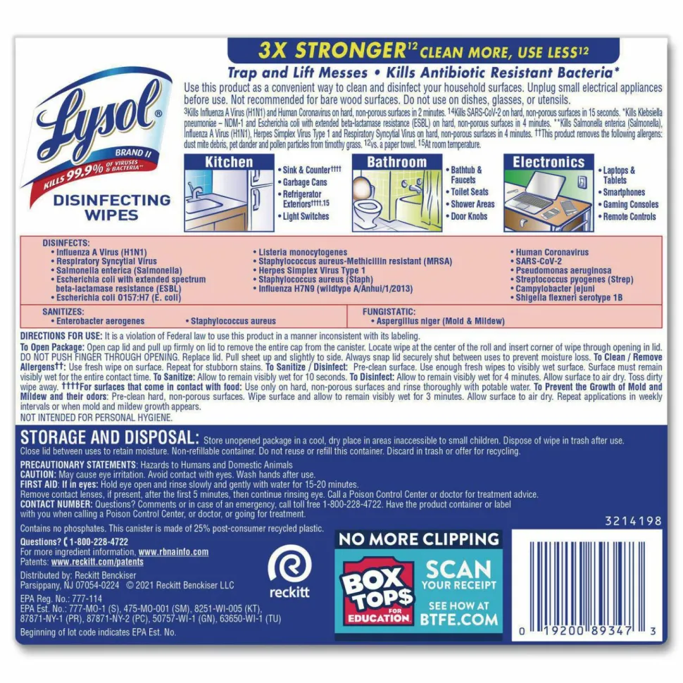 Lysol Disinfecting Wipes, Early Morning Breeze Scent, 80 Wipes Per Canister, Carton Of 6 Canisters