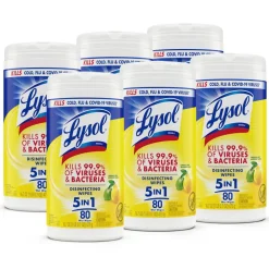 Lysol Disinfecting Wipes, Lemon & Lime Blossom Scent, 80 Sheets Per Tub, Box Of 6
