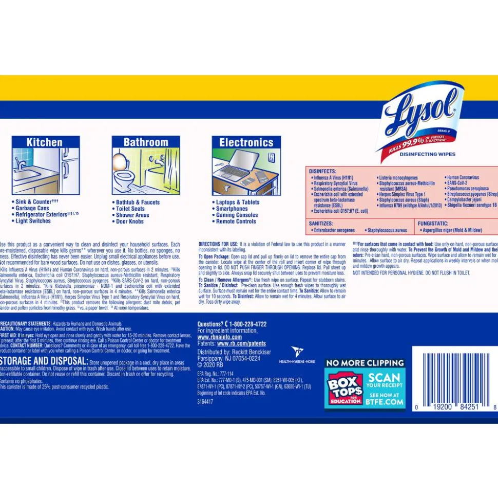 Lysol Disinfecting Wipes, Lemon Lime Blossom Scent, 80 Wipes Per Canister, Carton Of 6 Canisters