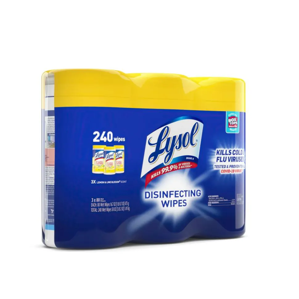 Lysol Disinfecting Wipes, Lemon Lime Blossom Scent, 80 Wipes Per Canister, Carton Of 6 Canisters