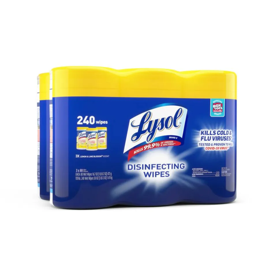 Lysol Disinfecting Wipes, Lemon Lime Blossom Scent, 80 Wipes Per Canister, Carton Of 6 Canisters
