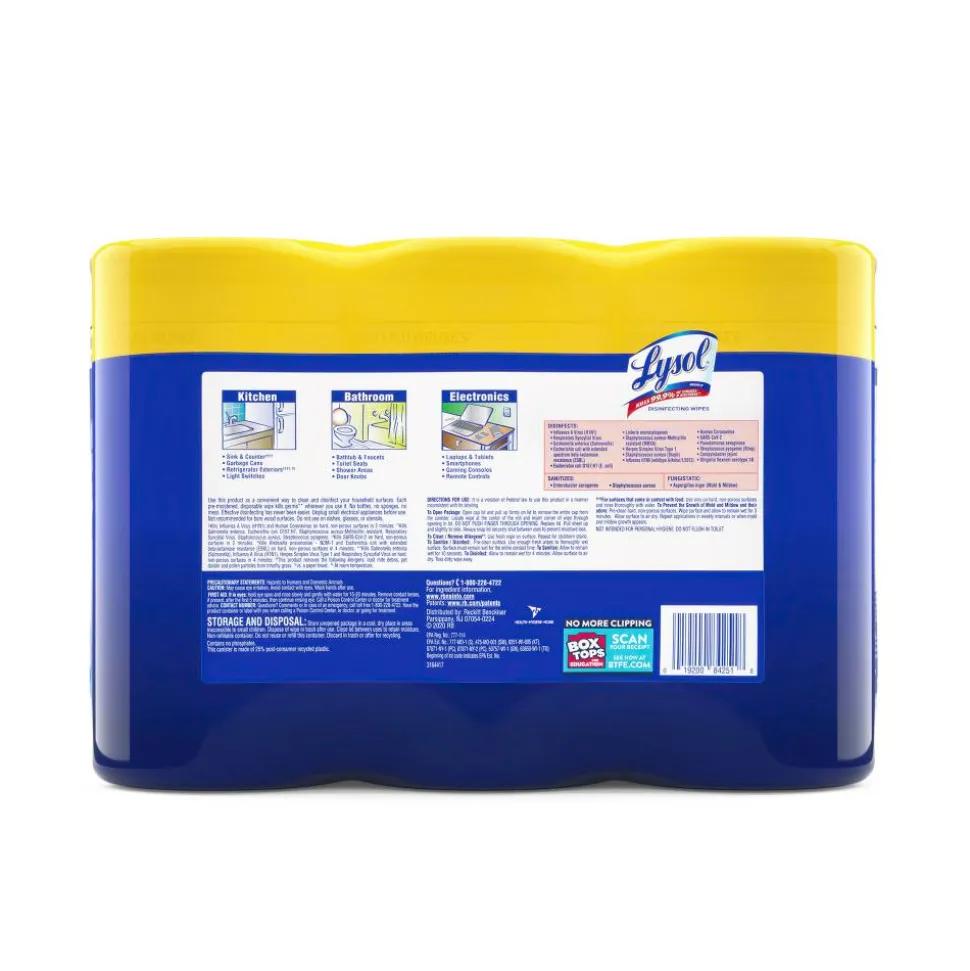Lysol Disinfecting Wipes, Lemon Lime Blossom Scent, 80 Wipes Per Canister, Carton Of 6 Canisters