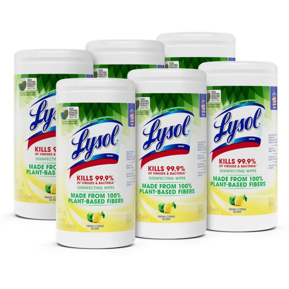 LYSOL Disinfecting Wipes with Citric Acid - Fresh Citrus 70 ct., Pack of 6