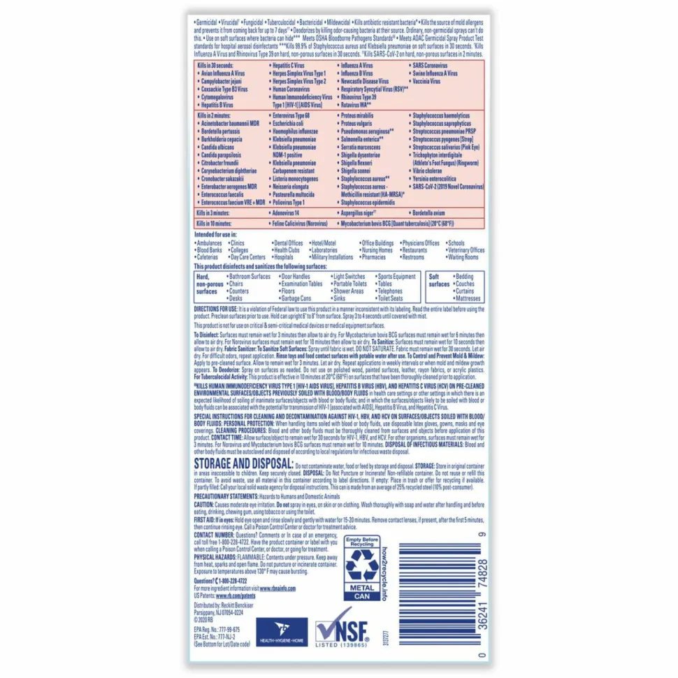 Lysol Professional Disinfectant Spray, Crisp Linen Scent, 19 Oz Bottle, Case Of 12