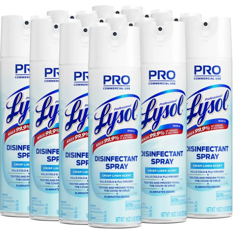 Lysol Professional Disinfectant Spray, Crisp Linen Scent, 19 Oz Bottle, Case Of 12