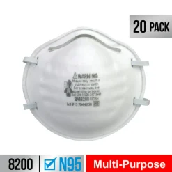 3M 8200 N95 Sanding and Fiberglass Respirator, White, 8200H20-DC, Pack of 20