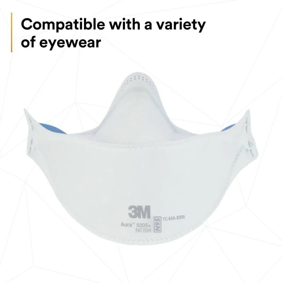 3M Aura N95 Particulate Respirators, 9205+, White, Pack Of 240 Respirators
