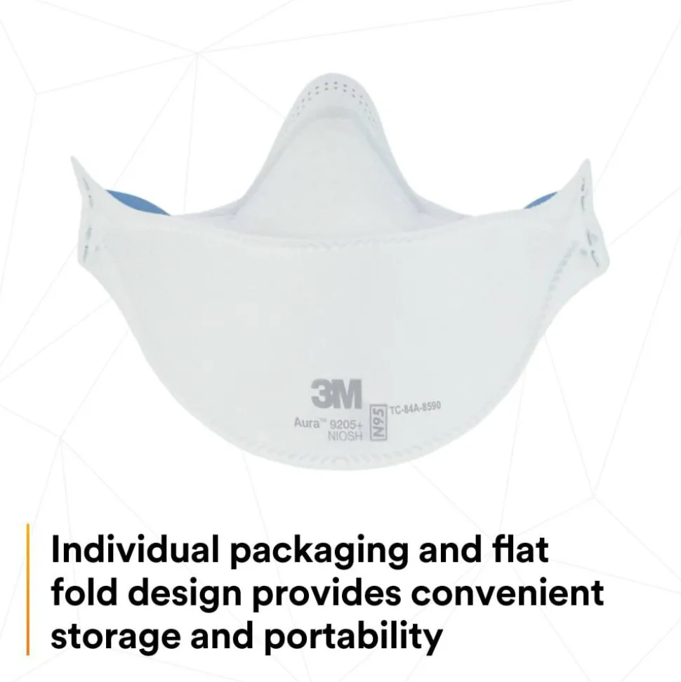 3M Aura N95 Particulate Respirators, 9205+, White, Pack Of 240 Respirators