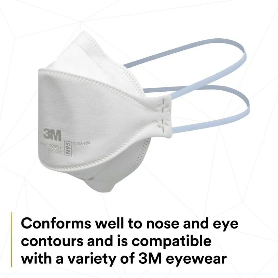 3M Aura N95 Particulate Respirators, 9205+, White, Pack Of 240 Respirators
