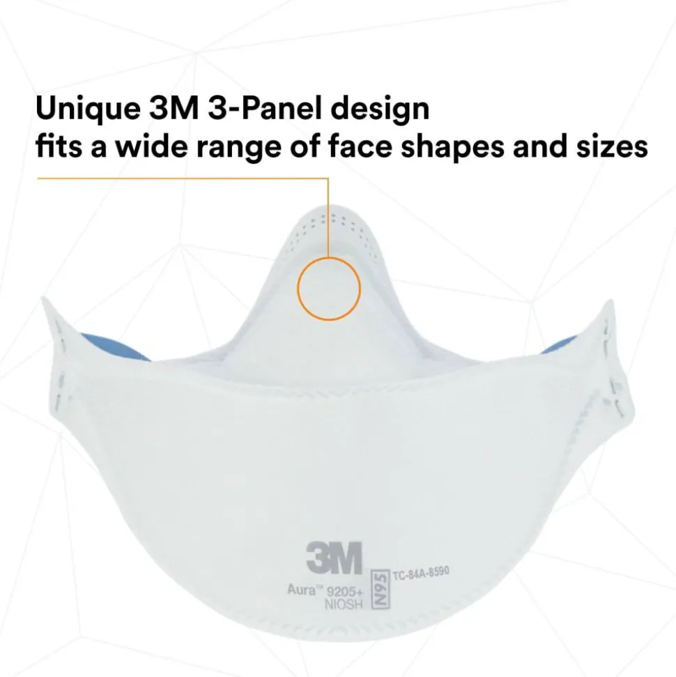 3M Aura N95 Particulate Respirators, 9205+, White, Pack Of 240 Respirators