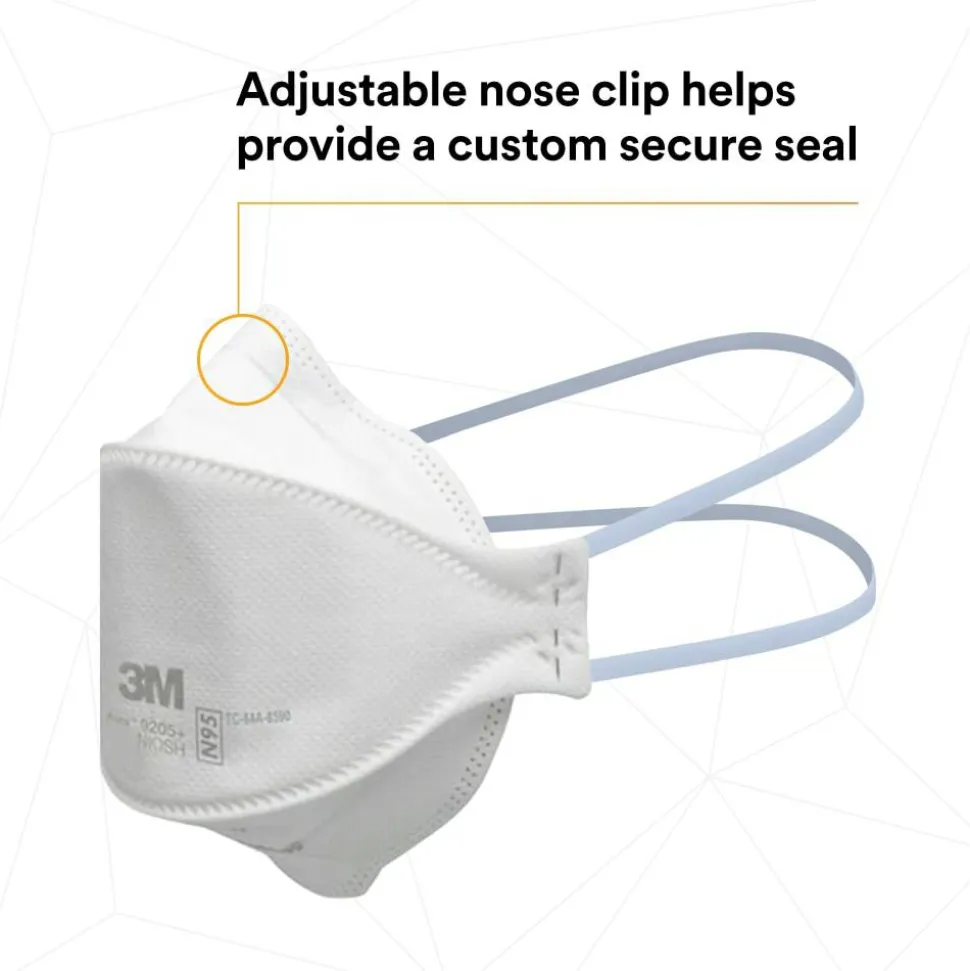 3M Aura N95 Particulate Respirators, 9205+, White, Pack Of 240 Respirators